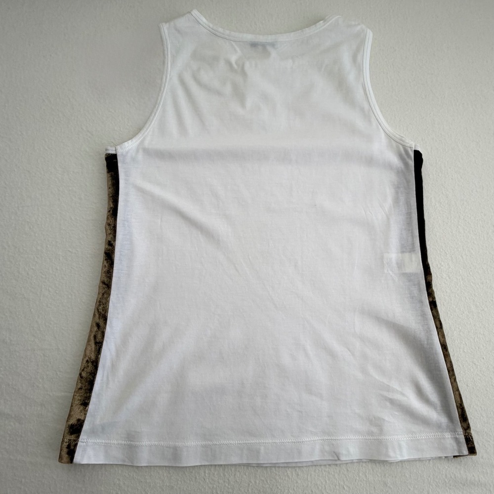 Vtg Pollini Tank Top White Cotton Velvet Side Panel Y2K EuroChic Minimalist Sz 6 - Picture 12 of 16